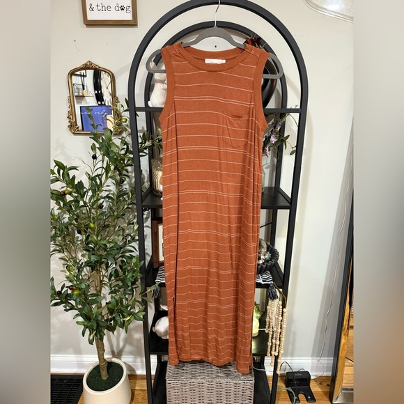 Prana Orange striped Sleeveless Sheath Maxi Dress size small - Picture 1 of 9